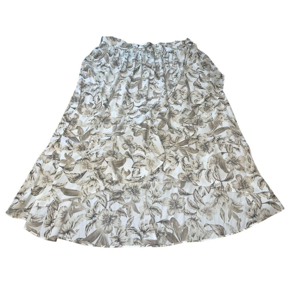 J JILL Women's Large Petite Ruffled Hi-Low Skirt Floral Print